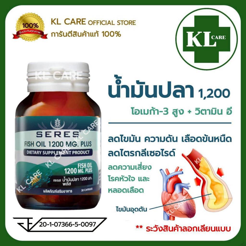 Fish Oil 1200 ฟิชออยล์ น้ำมันปลา ลดคอเลสเตอรอล ไตรกลีเซอไรด์ ลดความดันโลหิต 30 แคปซูล