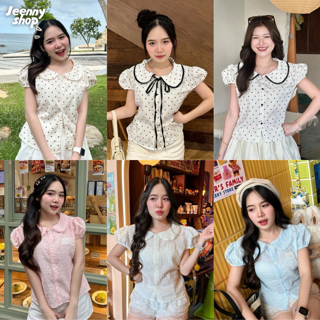 เสื้อคอบัว แขนตุ๊กตา ปักตรงอก มีเชือกผูกด้านหลัง งานป้าย