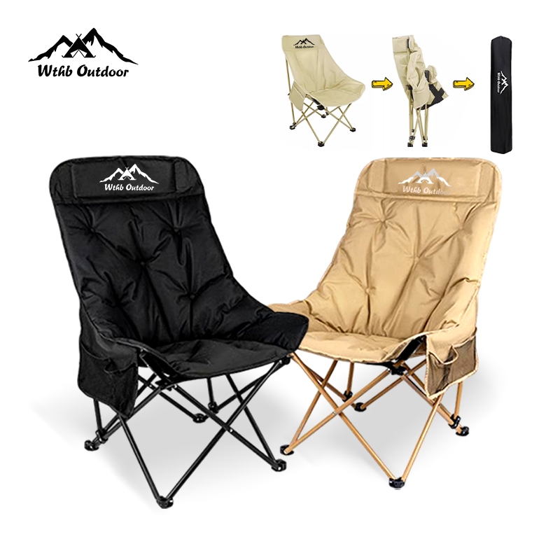 WTHB เก้าอี้แคมป์ปิ้ง  เพิ่มผ้าฝ้าย พนักพิงสูง เก้าอี้สนาม เก้าอี้สนามพับได้ ปิคนิค รับน้ำหนัก 300KG