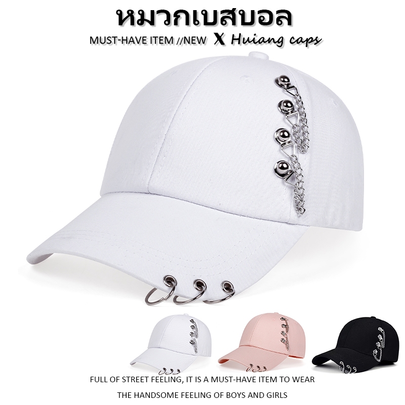 สไตล์เกาหลี หมวกแบสบอล แฟชั่น แหลมโค้ง ด้านข้างติดรีวิต สําหรับผู้หญิง และผู้ชาย สามารถปรับได้