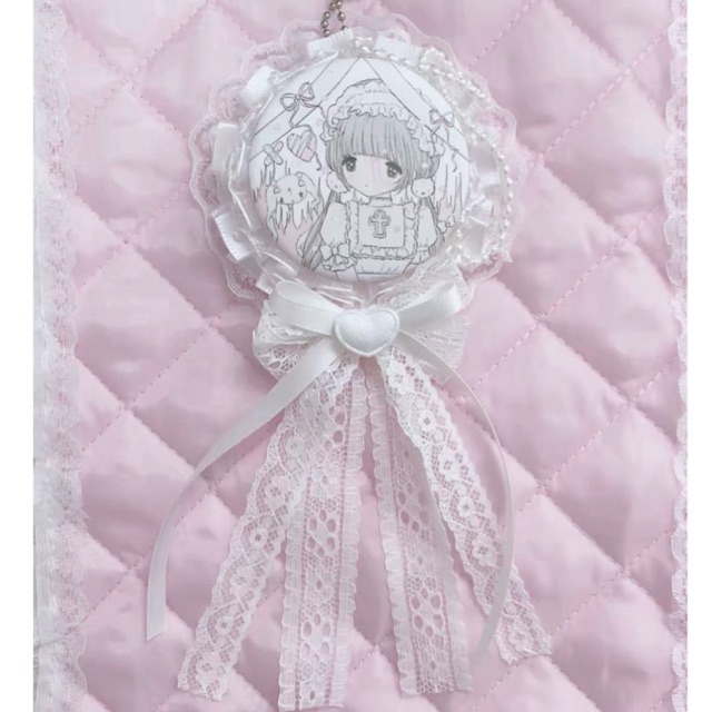 จัดส่ง1-3วัน rosette ribbon ชมพู ขาว ดำ เฟรมเข็มกลัดลูกไม้ อิตะแบ็ค