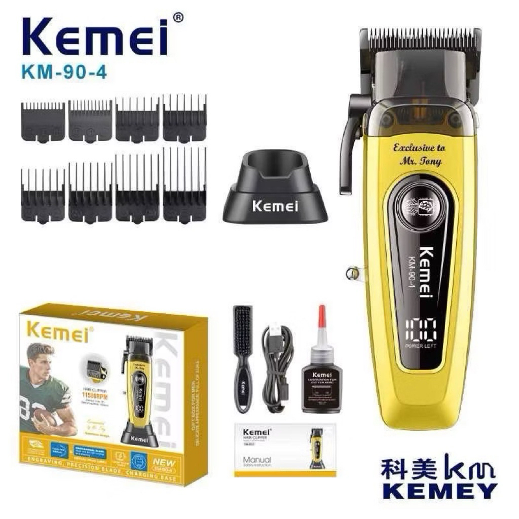 KEMEI km90-4 ปัตตาเลี่ยนตัดผม ไร้สาย เสียงเงียบ มาพร้อมแท่นชาร์จ 11500 รอบ