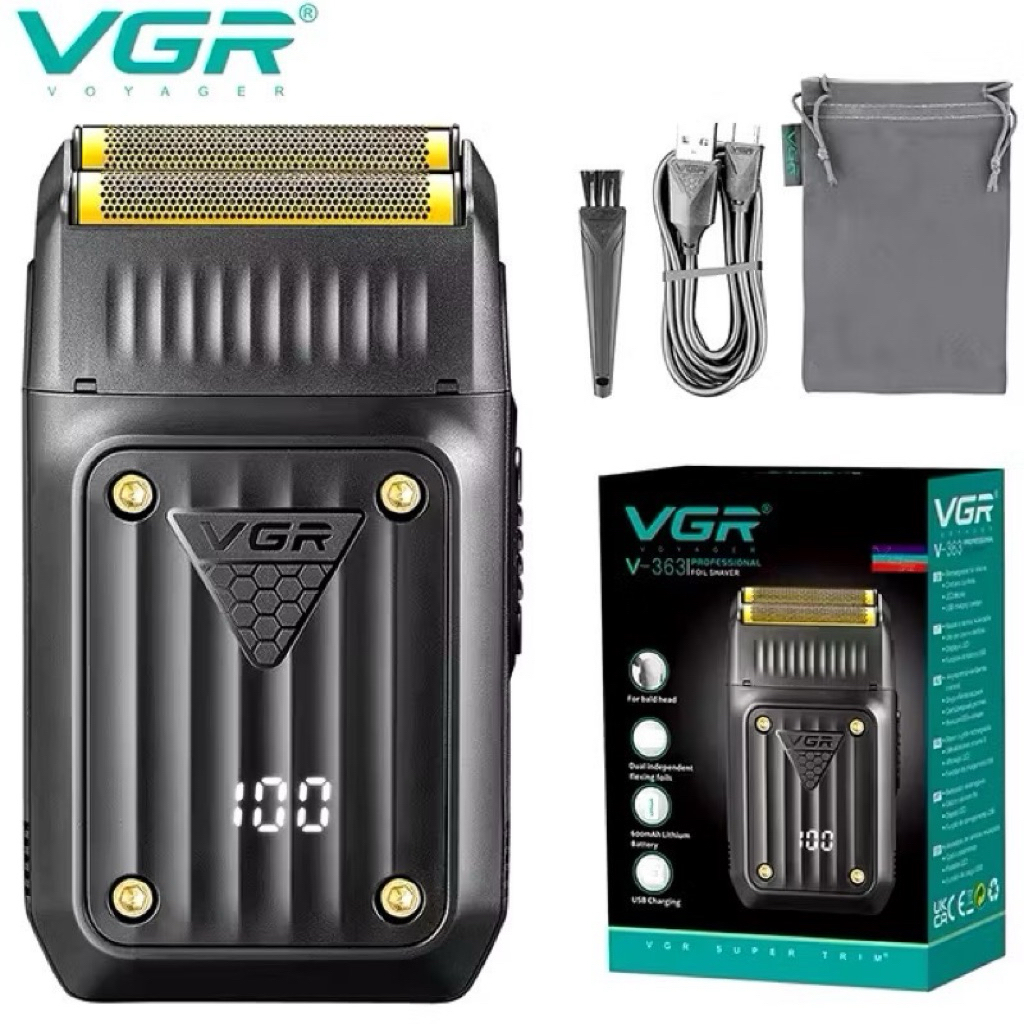VGR vgr363 เครื่องโกนหนวดไฟฟ้า เครื่องโกนหนวดโกนเครา  มีจอบอกสถานะแบต รุ่นใหม่ สีดำด้าน