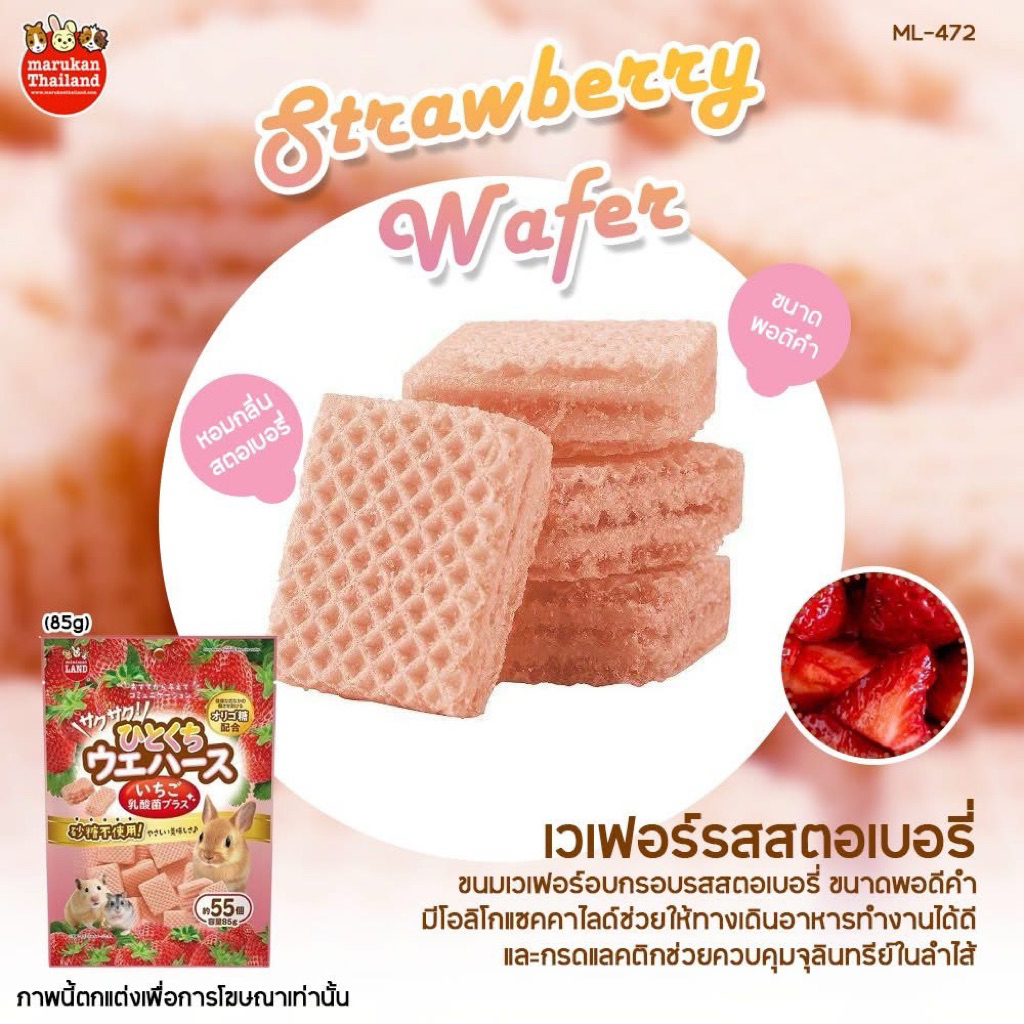Marukan เวเฟอร์รสสตอเบอรี่ กระต่าย แฮมสเตอร์ 85กรัม นำเข้าจากญี่ปุ่น ML472
