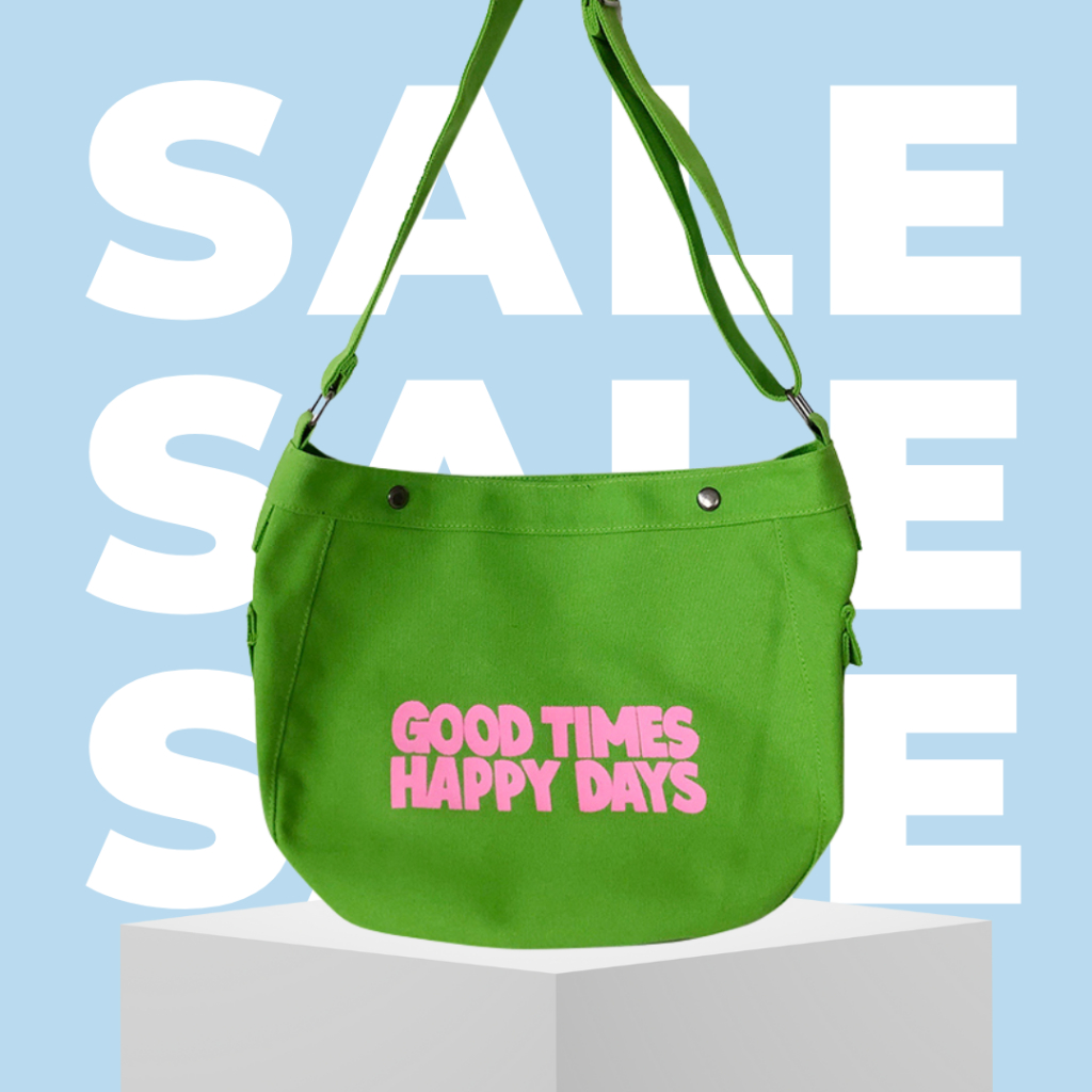 ลดราคา(B1829) กระเป๋าผ้าสะพายข้าง GOOD TIMES HAPPY DAYS