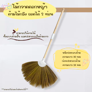 ไม้กวาดดอกหญ้าจิ๋วด้ามไม้กลึงขัดเรียบ ถอดได้ 2 ท่อน BAAN DINO พกพาง่าย ดอกหญ้าหนาแน่น น้ำหนักเบา