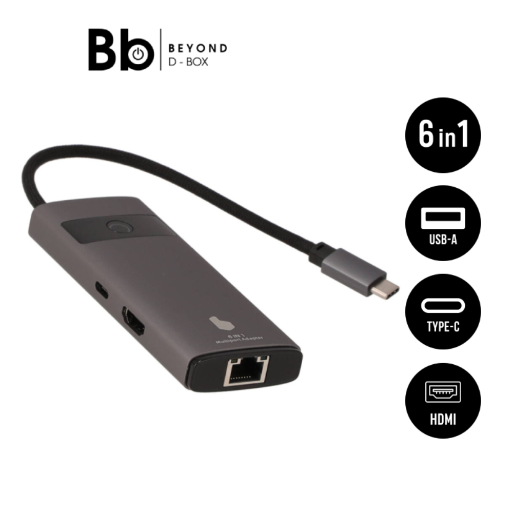 Blue Box Port Hub USB Type-C 6-in-1 Multifunction Converter with Screen On/Off button Grey by BB Bey
