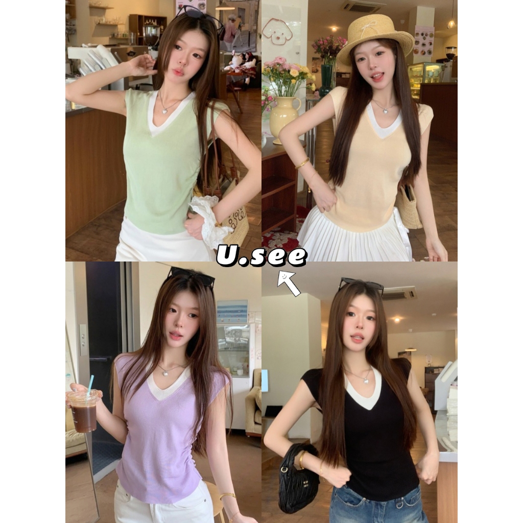เสื้อยืดผู้หญิง เสื้อยืดแขนกุด สไตล์เกาหลี เอวมีจับจีบ ทรงสวย#2388