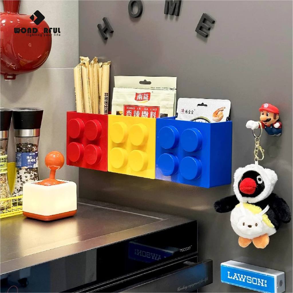 【🔥HOT】กล่องเก็บของแม่เหล็ก ติดตู้เย็น แบบเลโก้ ใส่อุปกรณ์ครัวเรือน ตกแต่งห้อง มีหลายสีให้เลือก