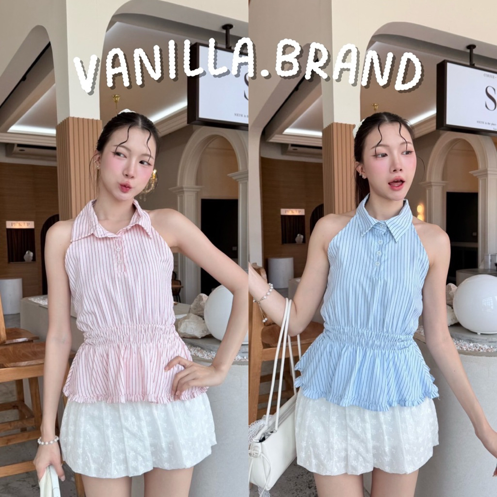 เสื้อกล้ามเชิ้ตคอปก มีโบว์ผูกหลัง -ttm / VB0584