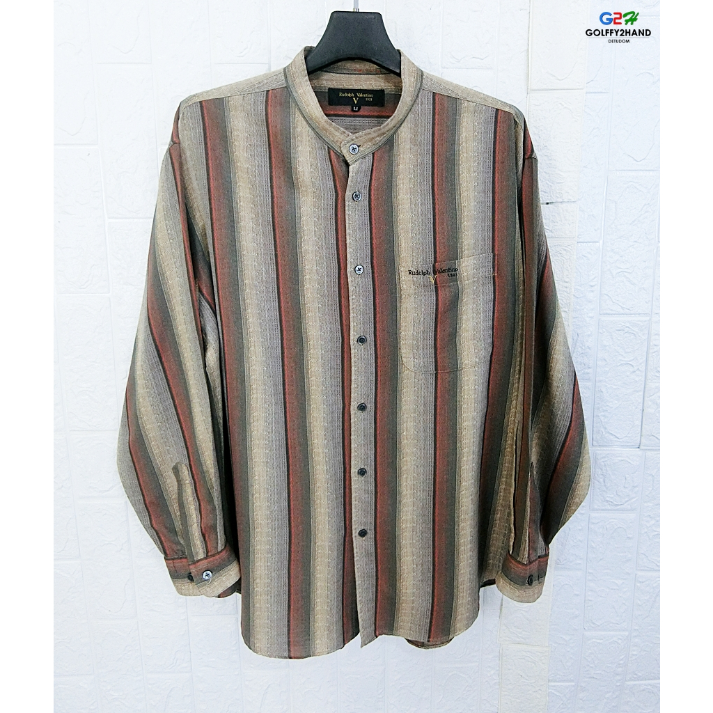 Rudolph Valentino แท้ อก50 เสื้อเชิ๊ตแขนยาวคอจีนลายคลาสสิก