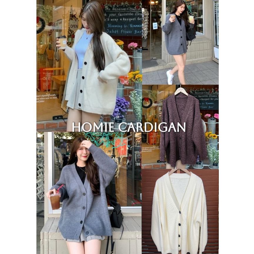 Homie cardigan 890.- เสื้อคาร์ดิแกนทรงหลวม โอเวอร์ไซส์ สไตล์เกาหลี ผ้าไหมพรมระดับพรีเมี่ยม หนากำลังดี ใส่สบาย