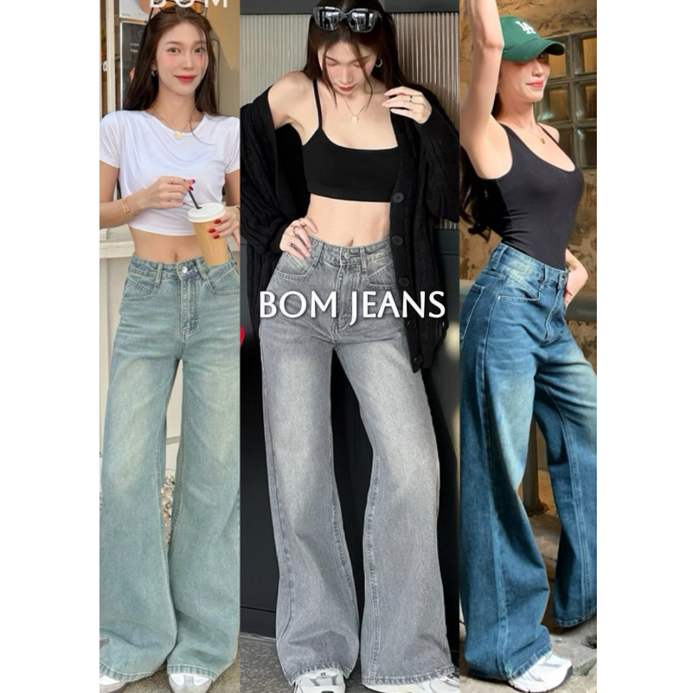 Bom jeans 1090.-กางเกงยีนส์เอวสูง ดีไซน์แต่งกระเป๋าเก๋ ทรงสวย เท่ ไม่ซ้ำใคร เนื้อผ้ายีนส์หนาอยู่ทรง ผ้ายีนส์นุ่มใส่สบาย