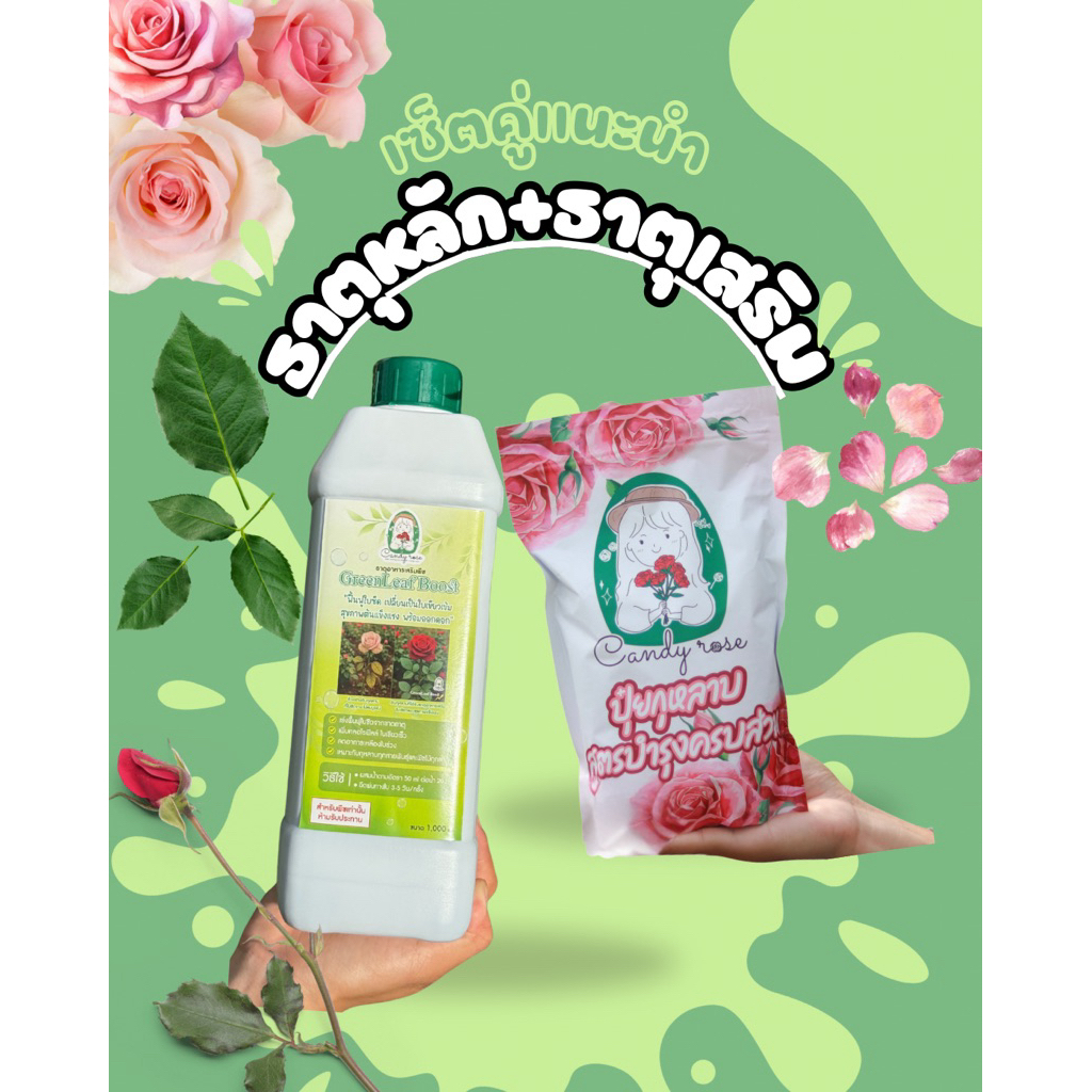 [ เซ็ตคู่ ]ธาตุหลัก(1,000กรัม)+ธาตุเสริม(1,000มล.) สำหรับกุหลาบ ยอดเยอะ ใบสวย ดอกปัง คุ้มค่า