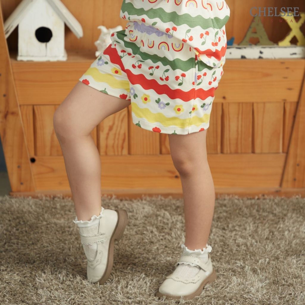 Chelsee กางเกงขาสั้น ลายดอกไม้ เชอรี่ ผ้า 100%Cotton อายุ 1.5-10ปี เด็กผู้หญิง เสื้อผ้าเด็กโต รุ่น 238202