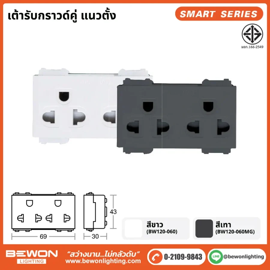 BEWON เต้ารับกราวด์คู่ มีม่านนิรภัย