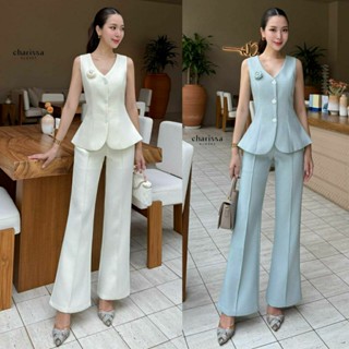 (S-L)  CHARISSA📣พร้อมสงเซ็ทเสื้อแขนกุดแต่งกระดุมดอกไม้+กางเก…