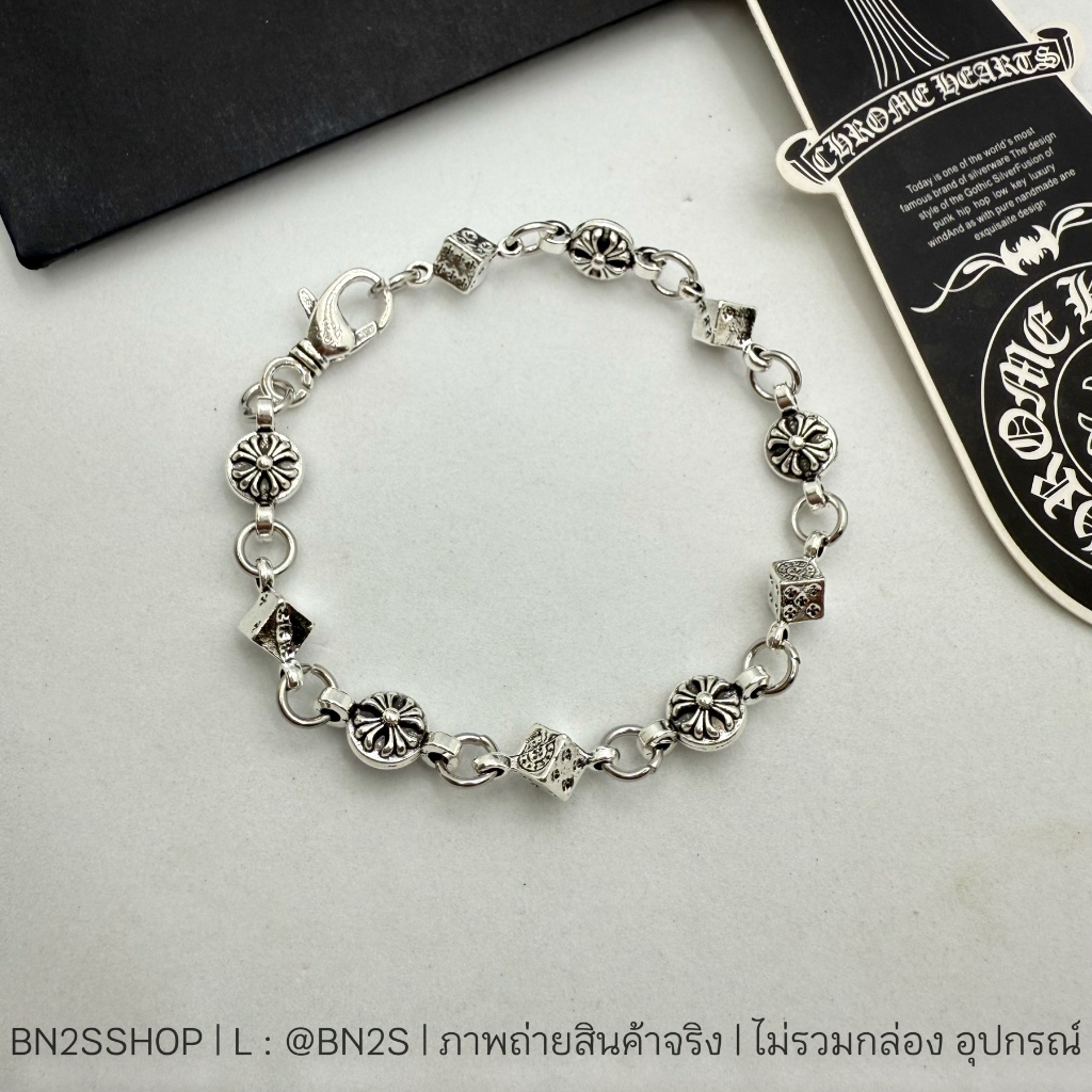 สร้อยข้อมือผู้ชายโครมฮาร์ม CH DICE AND CROSSBALL BRACELET อะไหล่เงิน รมดำ จี้ลูกเต๋า
