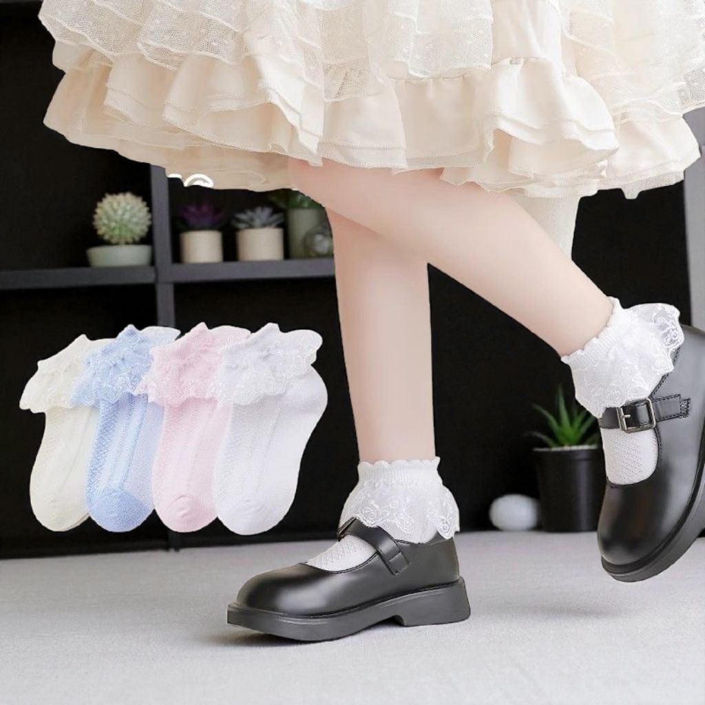 [พร้อมส่งจากไทย] ถุงเท้าเด็กลายลูกไม้ ถุงเท้าเด็ก