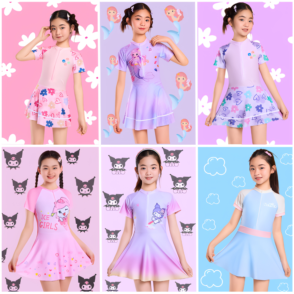 🔥3-9 ขวบ🔥 ชุดว่ายน้ำเด็ก ชุดว่ายน้ำเด็กหญิง กระโปรง ลายการ์ตูนน่ารัก ชุดเดรส ผ้าดี สวมใส่สบาย