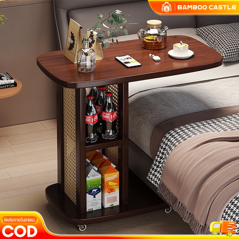 🐼โต๊ะข้างเตียงมินิมอล มีล้อ รถเข็นเก็บของ โต๊ะข้างโซฟา ประกอบง่าย พร้อมล้อเลื่อน 360°  มีกำลังรับน้ำหนักได้ดี