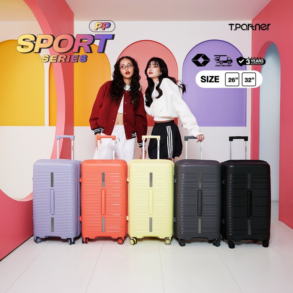 (ประกัน3ปี) Tpartner แท้ กระเป๋าเดินทางล้อลาก Sport PP ทรงถัง PP100% อึดทน ซิป 2 ชั้น ปลอดภัย 2 เท่า