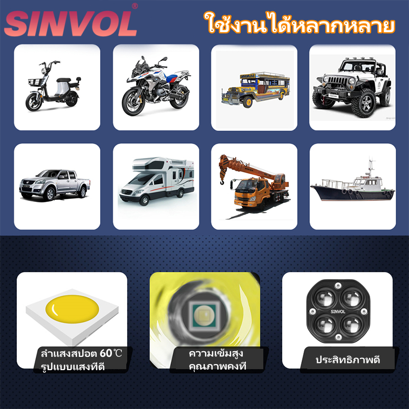 SINVOL ไฟหน้า LED มอเตอร์ไซค์ 40W 6000LM กันน้ำ IP67 สปอร์ตไลท์ 3 โหมด (ขาว+เหลือง) ขายึดปรับได้ สว่างแรง ทนทาน - รูปที่ 6