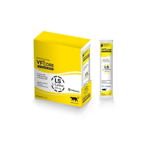 VF+ CORE LS สีเหลือง สูตรใหม่ (1 กล่อง มี 30 ซอง) Lysine ช่วยกระตุ้นและเสริมภูมิคุ้มกันในแมว