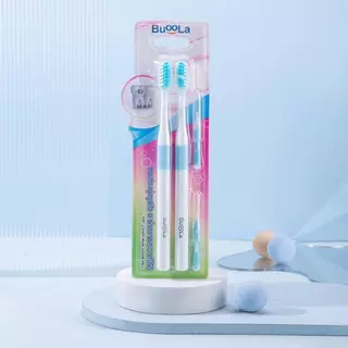 Buoola แปรงสีฟัน (สำหรับคนจัดฟัน) สีฟ้า,ชมพู พร้อมแปรงขัดซอกฟัน 1แพ็ค 4 ชิ้น ขนแปรงนุ่ม สองชั้น ปากสะอาด