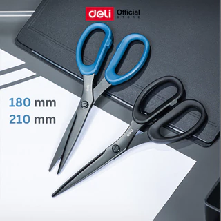 กรรไกรสแตนเลส Deli รุ่น 6009/6010 เคลือบดำ กันสนิม ตัดคม Scissor (จำหน่าย 1 ชิ้น)