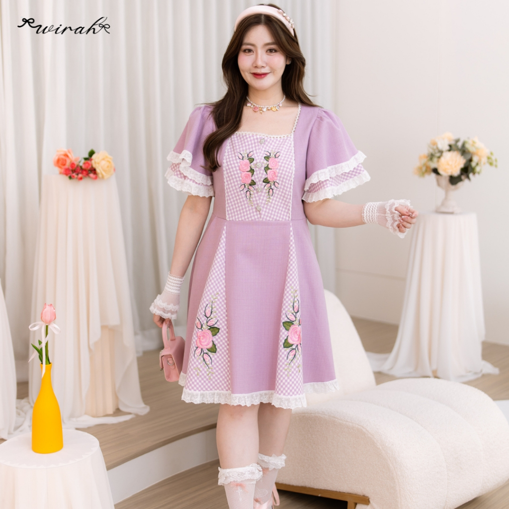 「 Wirah_Brand 」DW216 Rose Scott Dress :ชุดเดรสสั้นทรงเข้ารูป คอเหลี่ยมแต่งลูกไม้ แขนสั้นทรงกระดิ่ง - รูปที่ 5