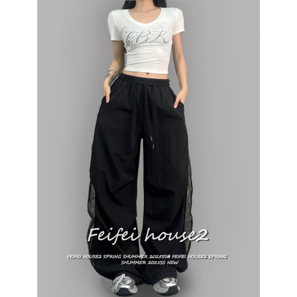 [Summer lace design wide-leg pants]กางเกงขากว้างเย็บกลวงแบบลำลองสำหรับผู้หญิงในช่วงฤดูร้อน