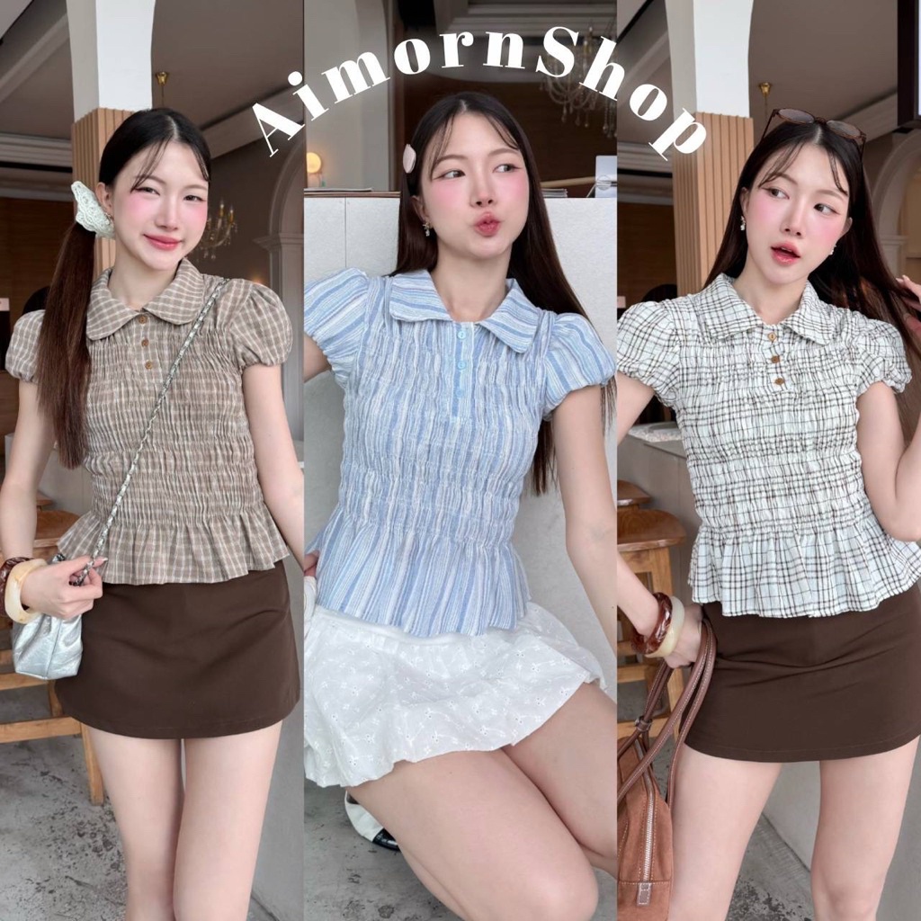 🔥aimorn_shop🔥เสื้อคอปกแขนตุ๊กตา แต่งกระดุม2เม็ดเก๋ๆชิคๆ ดีเทลน่ารักมากๆ แมทช์ง่าย ได้ทุกลุค