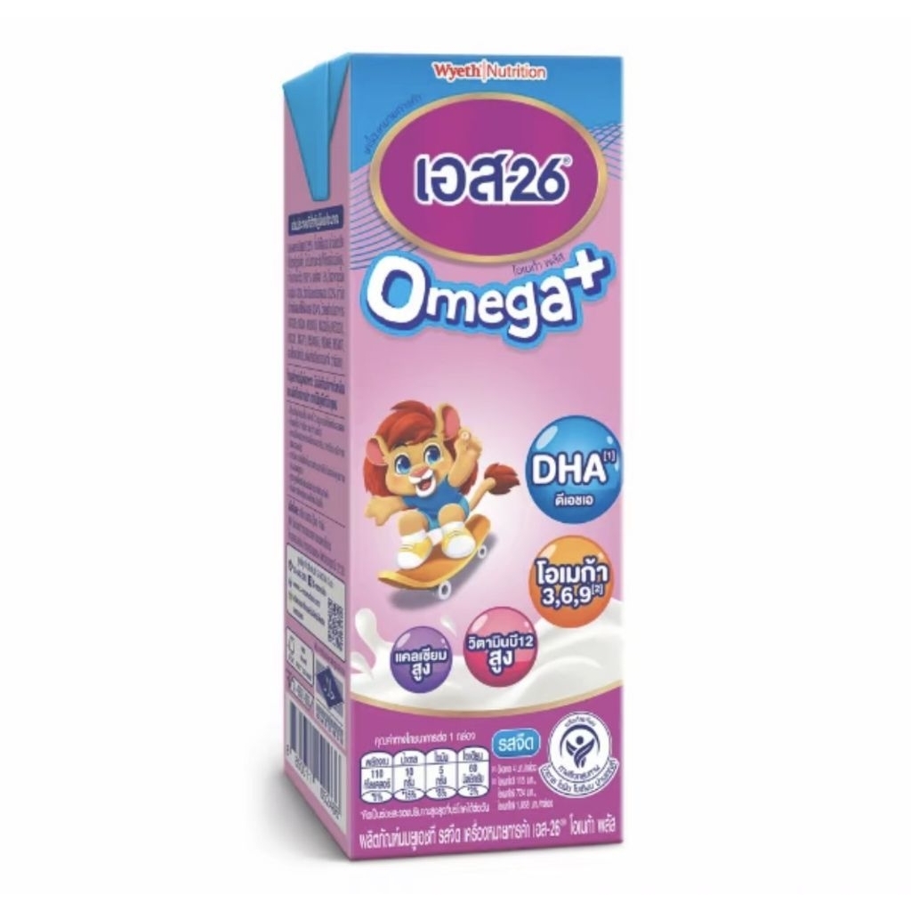 [ส่งฟรี]!!เอส-26 โอเมก้า พลัส นมยูเอชที สูตร3   รสจืด ขนาด180มล (ยกลัง)36กล่อง - 1