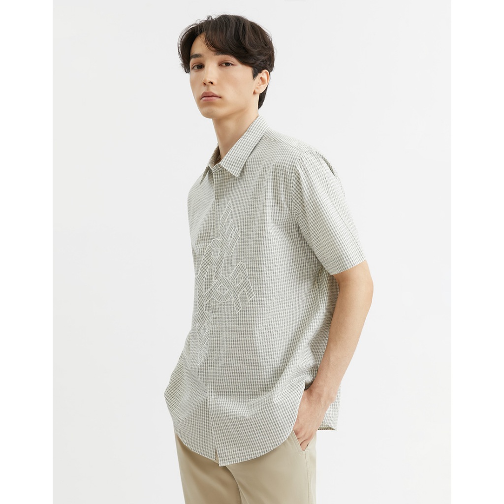 DAPPER เสื้อเชิ้ตแขนสั้น Checked Logo Appliqué สีครีม (BCS/WH/433TS) - รูปที่ 2