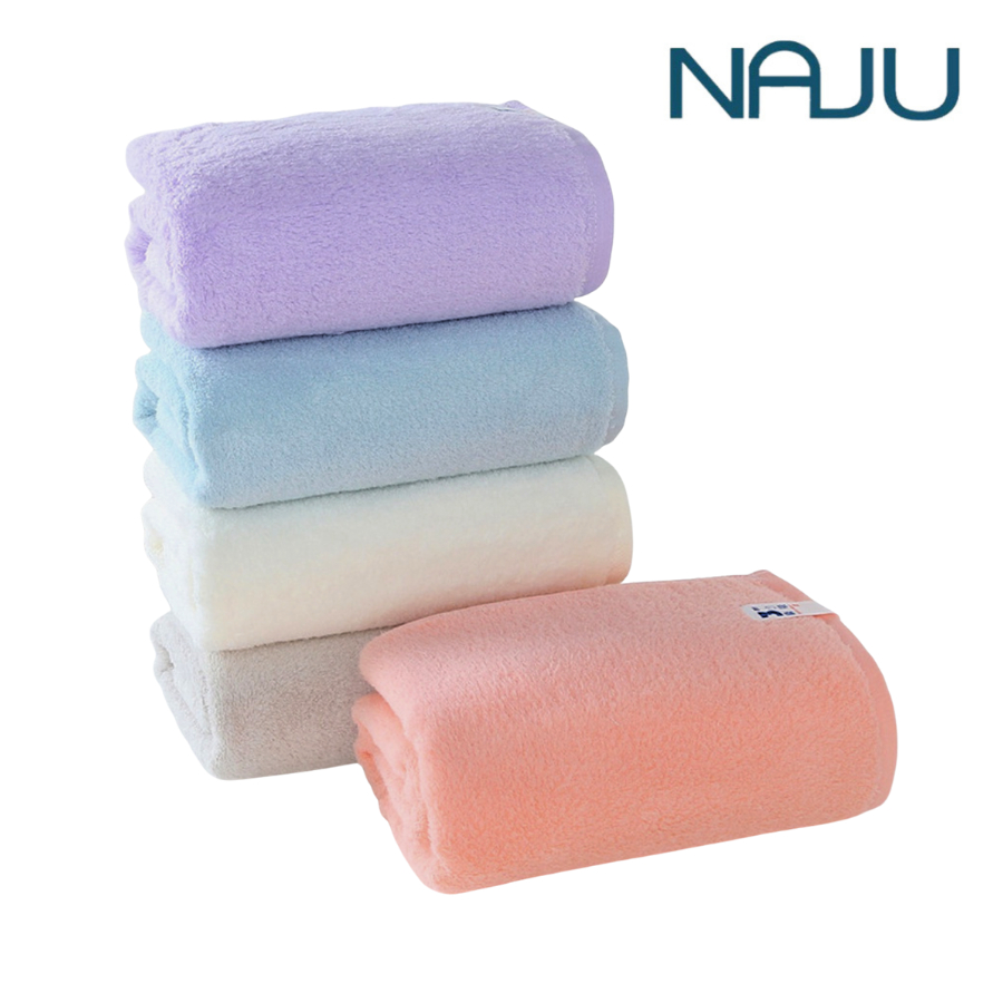 Naju ผ้าขนหนู ผ้าเช็ดตัวผืนใหญ่ cotton100% Towel สีพื้น กว้าง75 ซม. ไม่มีขุย ขนไม่หลุดร่วง ซับน้ำได้ดี