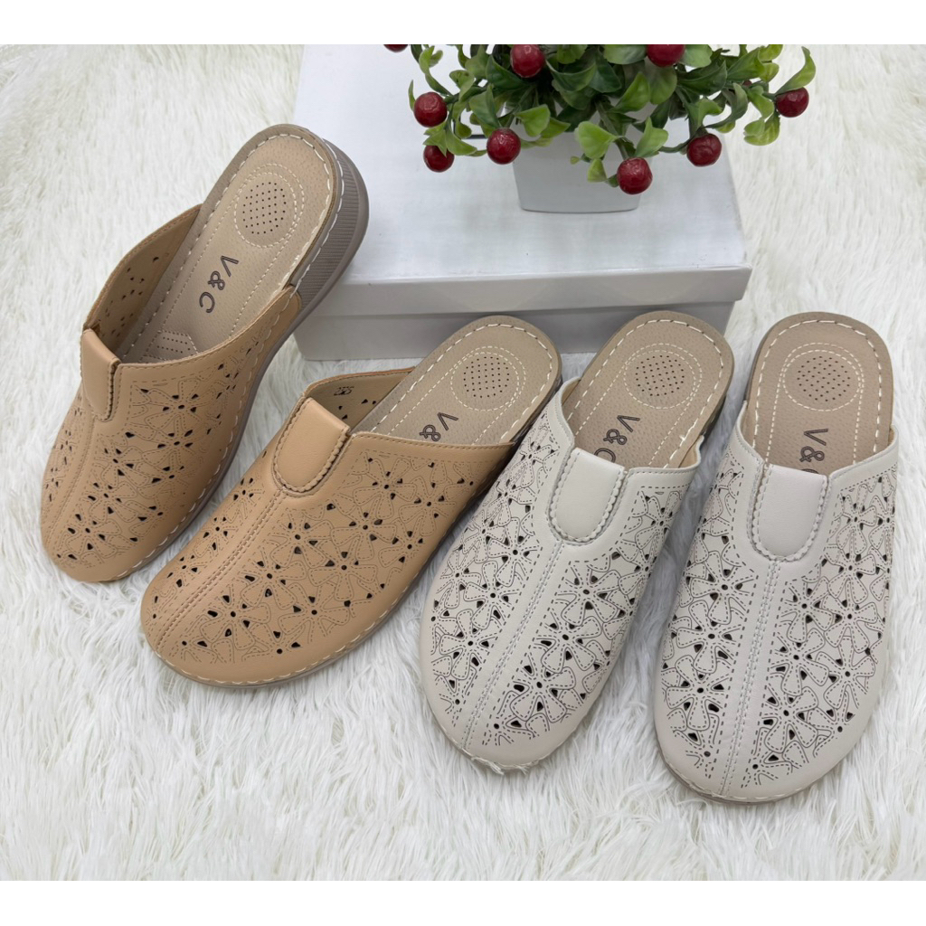 ⭐️พร้อมส่ง⭐️รองเท้าเปิดส้น แบบสวม รุ่น 2325 หน้าฉลุลายสวยมาก หนังนิ่ม ใส่สบาย Size 36-40