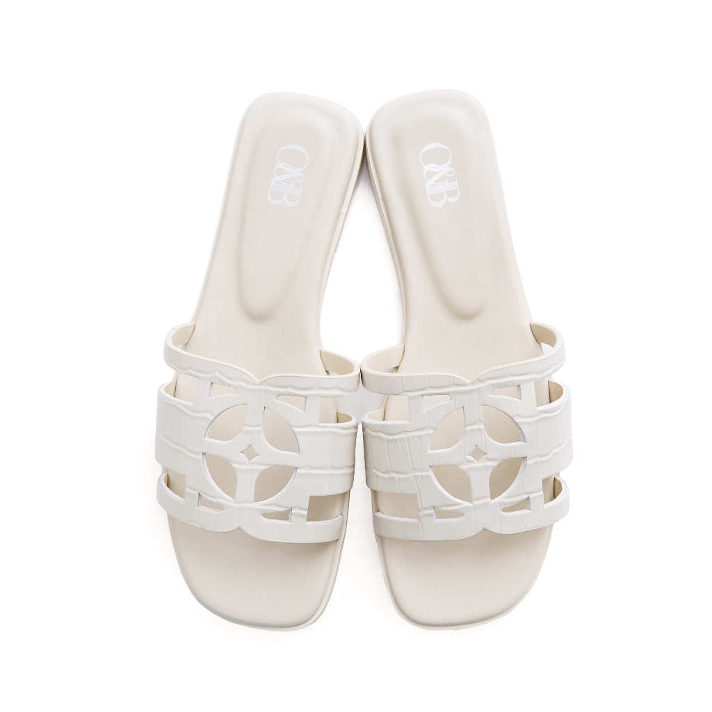 O&B รองเท้าแตะหนังแท้ รุ่น O&B CROCO SANDALS IN UNDERCOVER CREAM-11269SG00296F_F5BEXX