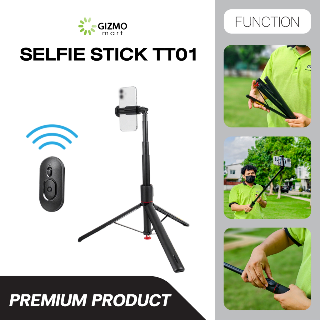 ไม้เซลฟี่ รุ่น TT01 ขาตั้ง เปิดอัตโนมัติ SELFIE STICK Auto Pop Open Tripod สีดำ
