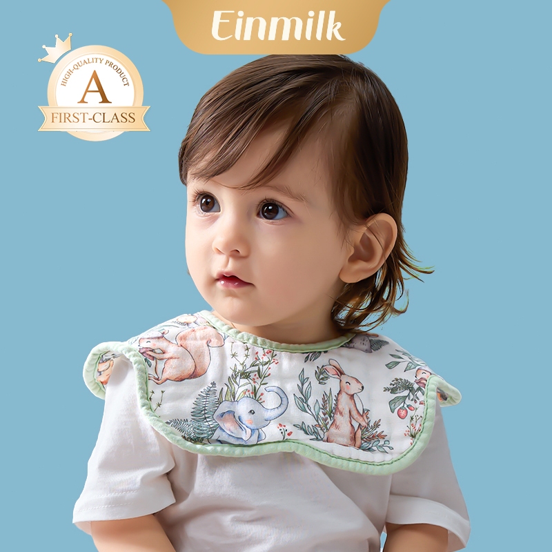 Einmilk เอี๊ยมน้ำลายทารก หมุน360° แบบกลีบดอกไม้ ผ้าฝ้ายซับเร็ว กันเปื้อนน้ำลาย/อาหาร