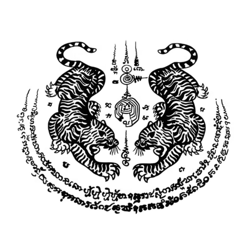 Tattoo แทททูกันน้ำรอยสักยันต์โบราณ ยันต์เสือคู่