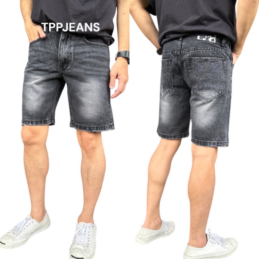 JEANSEXPRESS CP Grey Classic Shots Men's กางเกงยีนส์ขาสั้นชาย ทรงขาสั้นเหนือเข่า สีเทาฟอก เป้าซิป ใส่สบาย Size 28-36