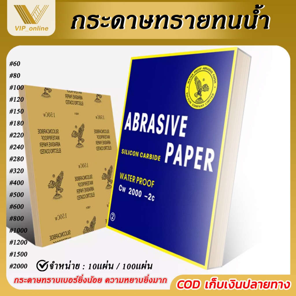 (แพ็ค100แผ่น) กระดาษทราย เบอร์60-2000 กระดาษทรายขัดเหล็ก อเนกประสงค์ ทนน้ำ คุณภาพดี ขัดสีรถ ขัดจิวเวลรี