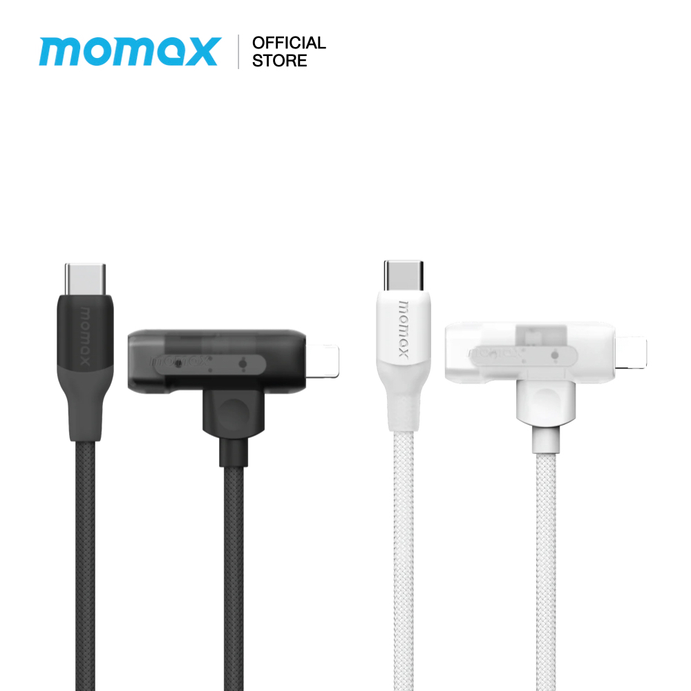 MOMAX สายชาร์จ 1-Link Flow Duo 2-in-1 USB-C to USB-C + L-ning Charging + Data Cable Braided + TPE + Nylon 1.5m