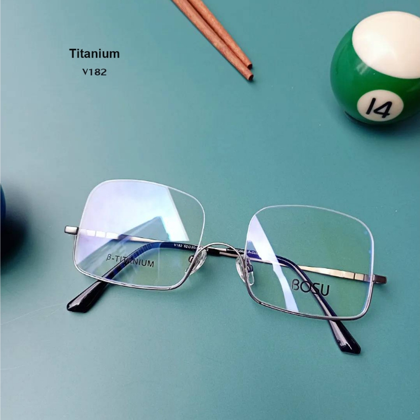 แว่นแทงสนุ๊ก BOSU รุ่น V182 - C2 สีเทาปืน วัสดุTitanium ทรงสวย แข็งแรง น้ำหนักเบา ใส่สบาย Vintage