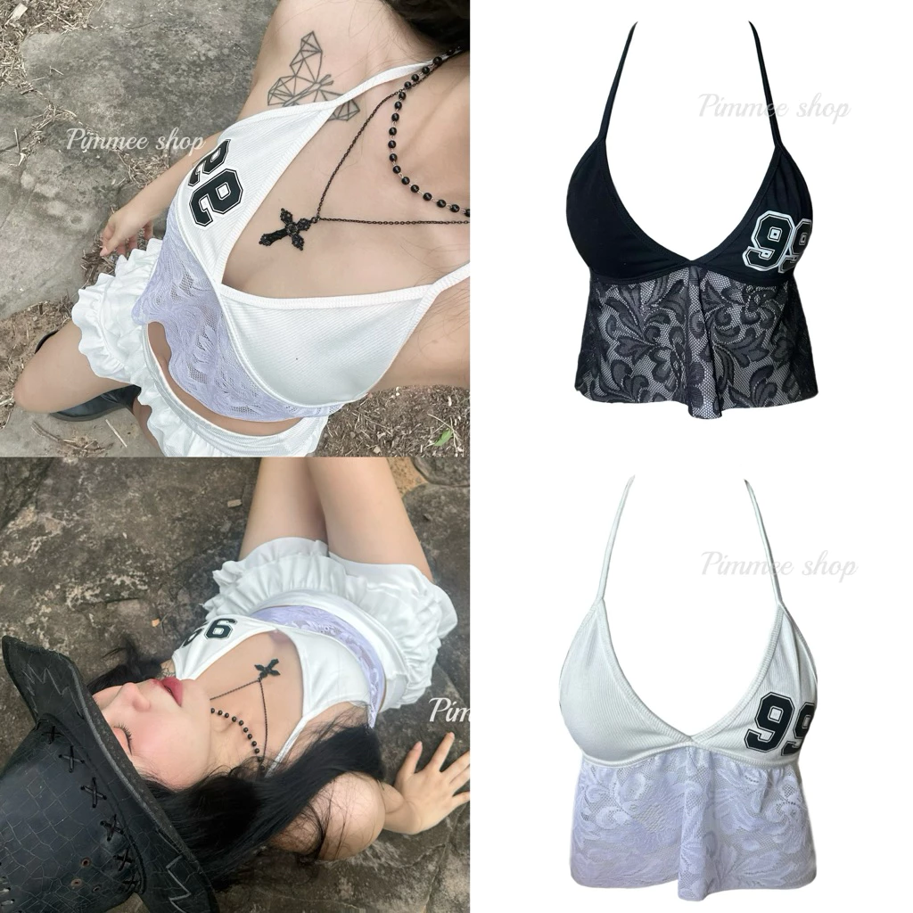 เสื้อกล้ามสายเดี่ยวลูกไม้สายผูกหลัง #แฟชั่นฤดูร้อน🖤