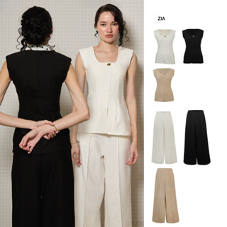 PETCHPLOY - Zia เสื้อแขนกุดเสริมไหล่ ทรงหุ่นเรียว ตกแต่งกระด…