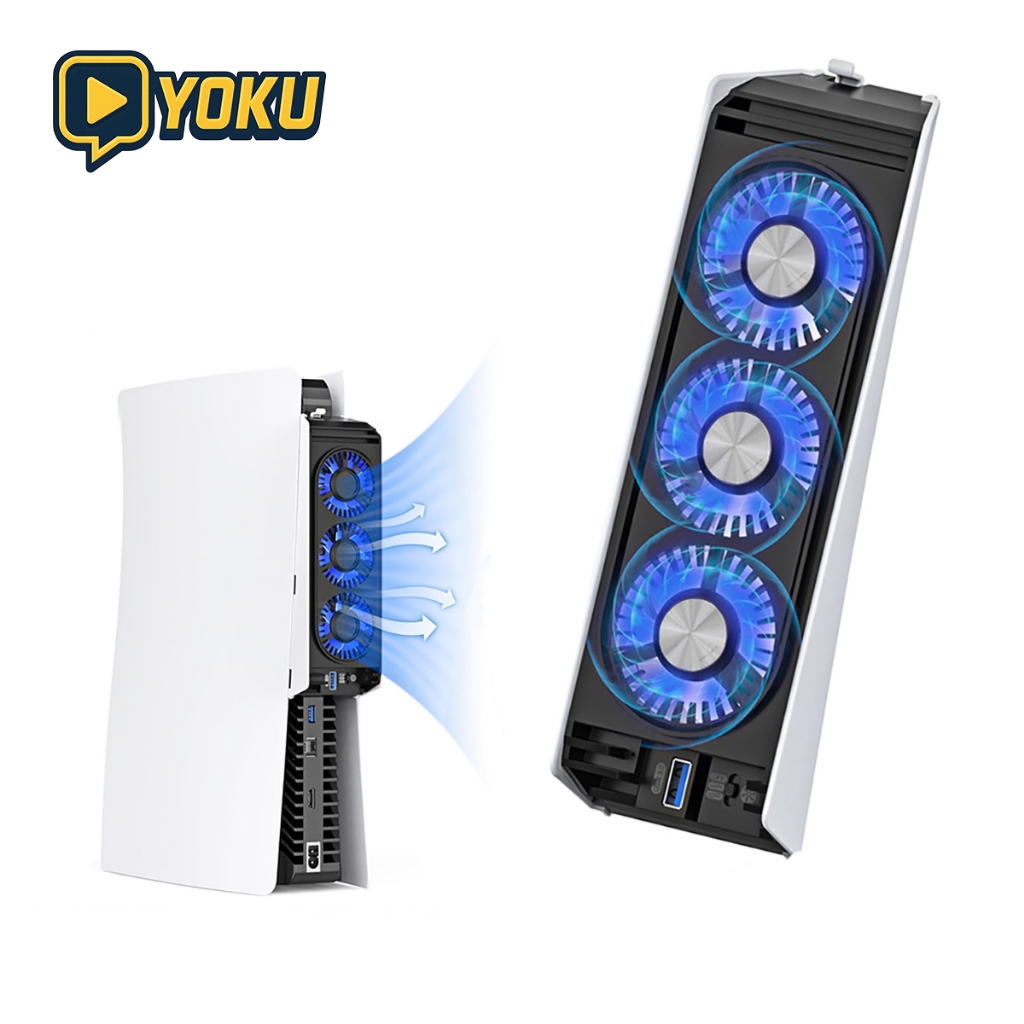 พัดลมระบายความร้อน PS5 / PS5 Slim ติดหลังเครื่อง USB | มีไฟ LED ปรับ 2 ระดับ พัดลมเงียบ เย็นไว กันร้อน