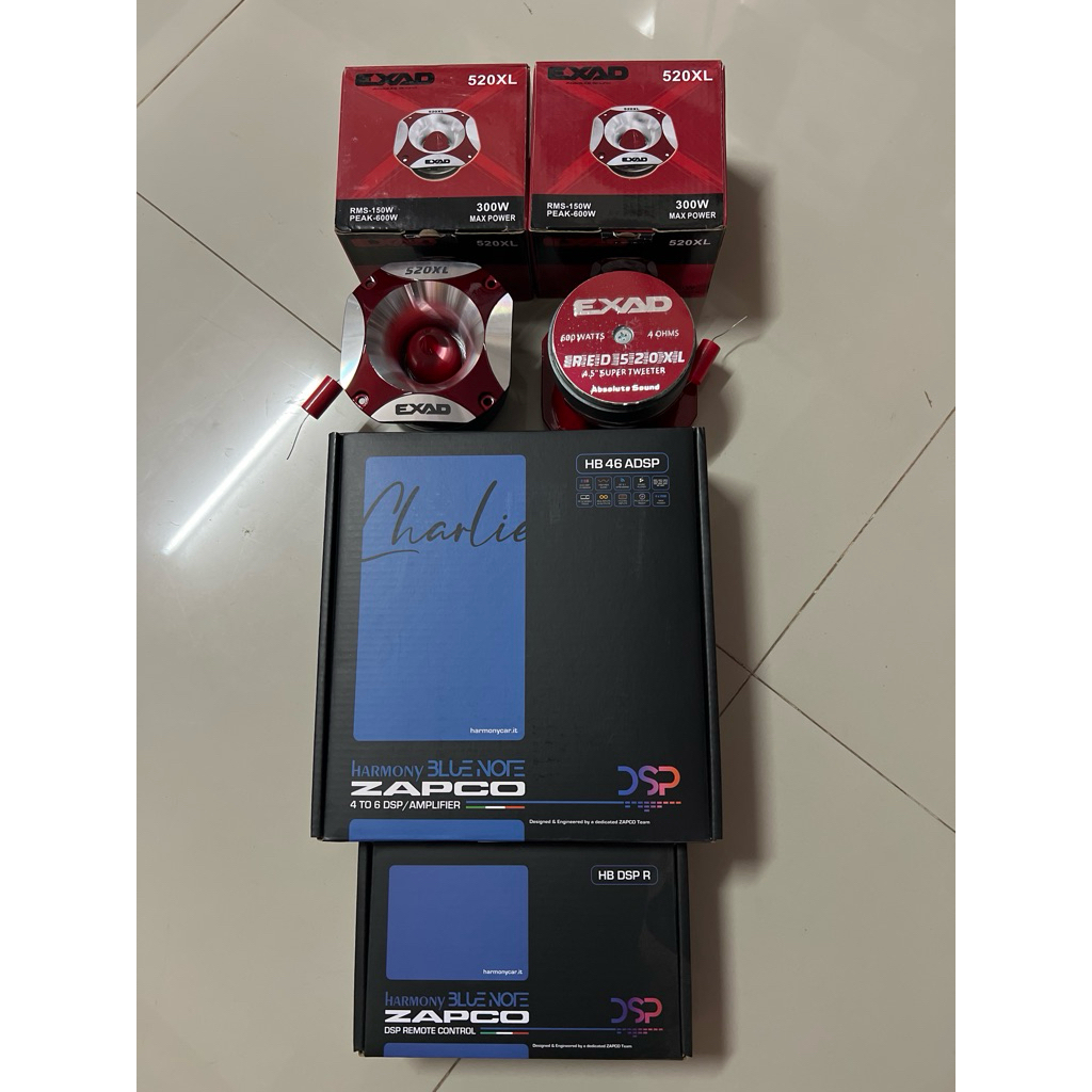 ชุดละ 12450บาท DSP zapco 1ตัว แหลมมัจจุราช EXAD 1คู่ ลำโพงติดรถยนต์