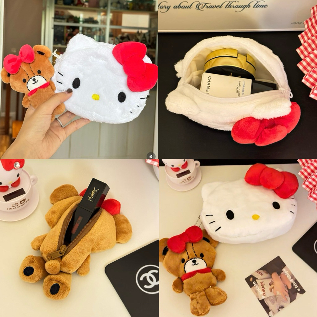 พร้อมส่ง🍎 (เซต2ชิ้น) Kitty + Tiny Chum กระเป๋าเครื่องสำอางค์ Cosmetic bag คิตตี้ กระเป๋าจัดระเบียบ พวงกุญแจ 04101